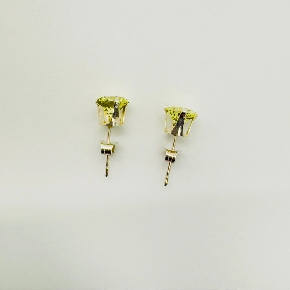 Brand New 6mm Lemon Yellow Round CZ Stud 925 Sterling Silver Earrings